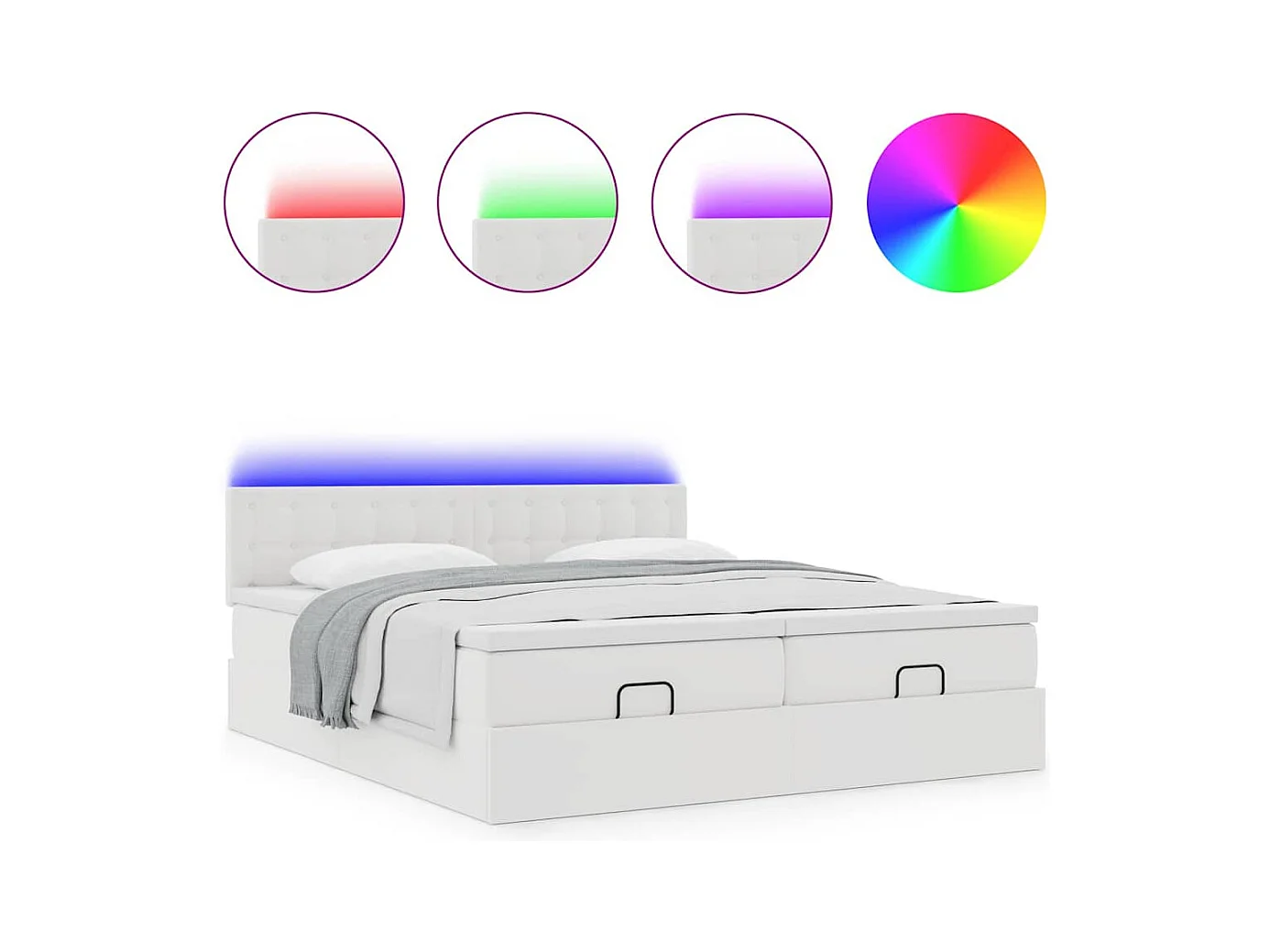 Ottoman-Bett mit Matratzen & LEDs Weiß 180x200 cm Kunstleder