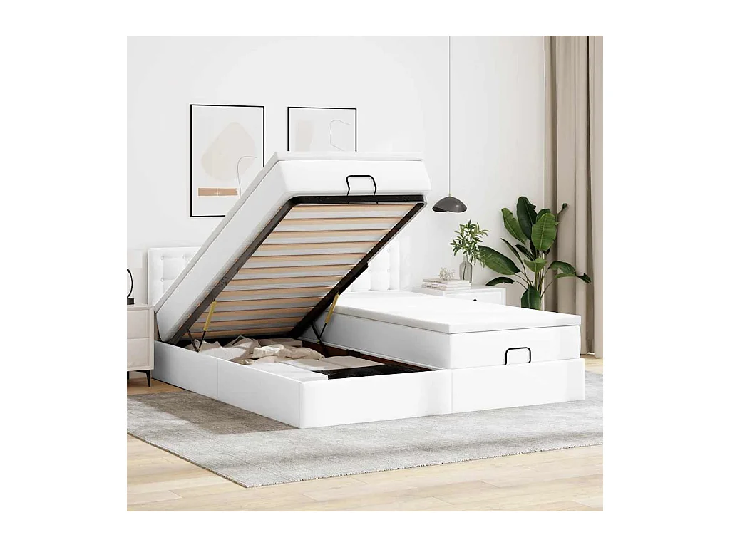 Cadre de lit ottoman avec matelas blanc 180x200 cm similicuir