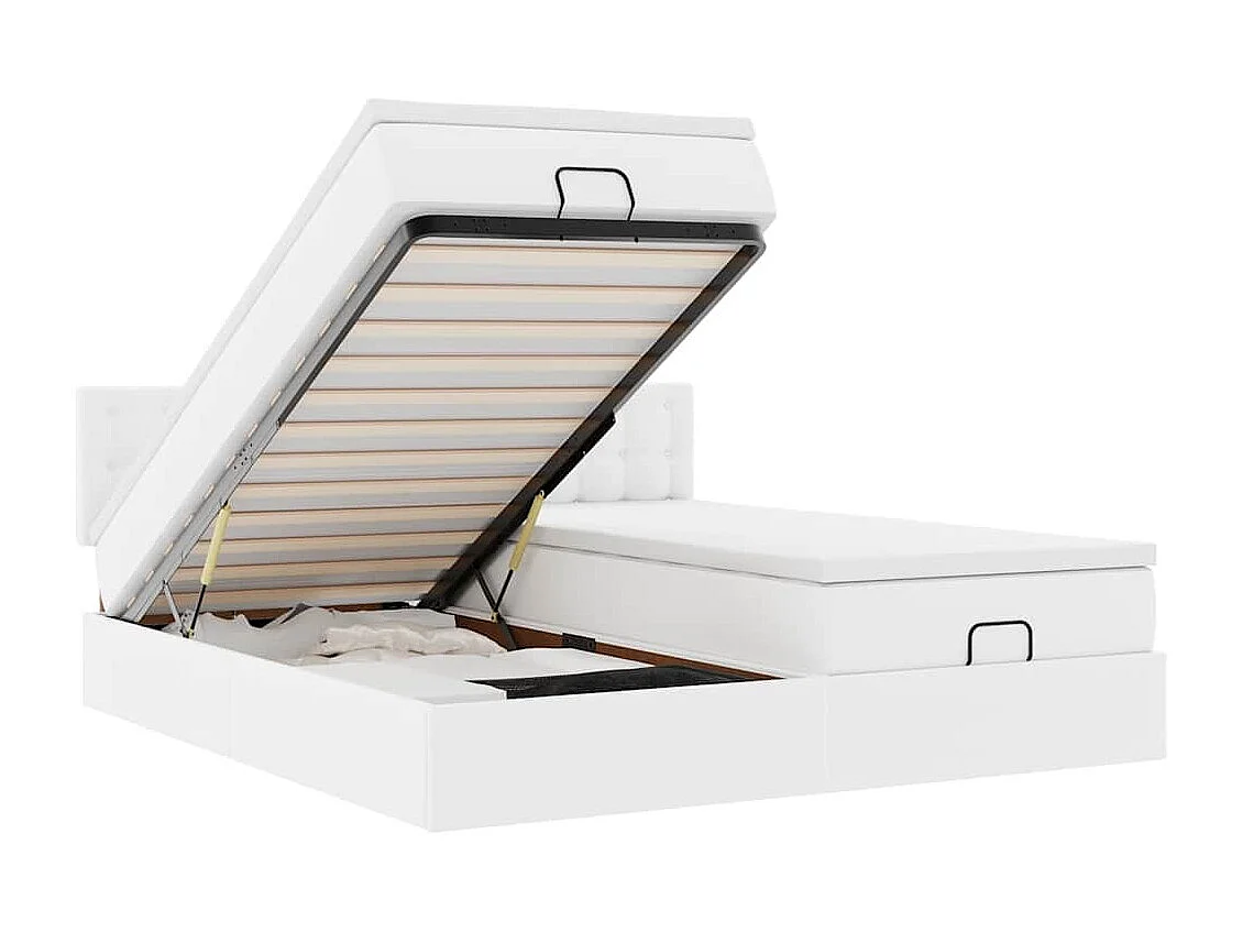 Cadre de lit ottoman avec matelas blanc 180x200 cm similicuir