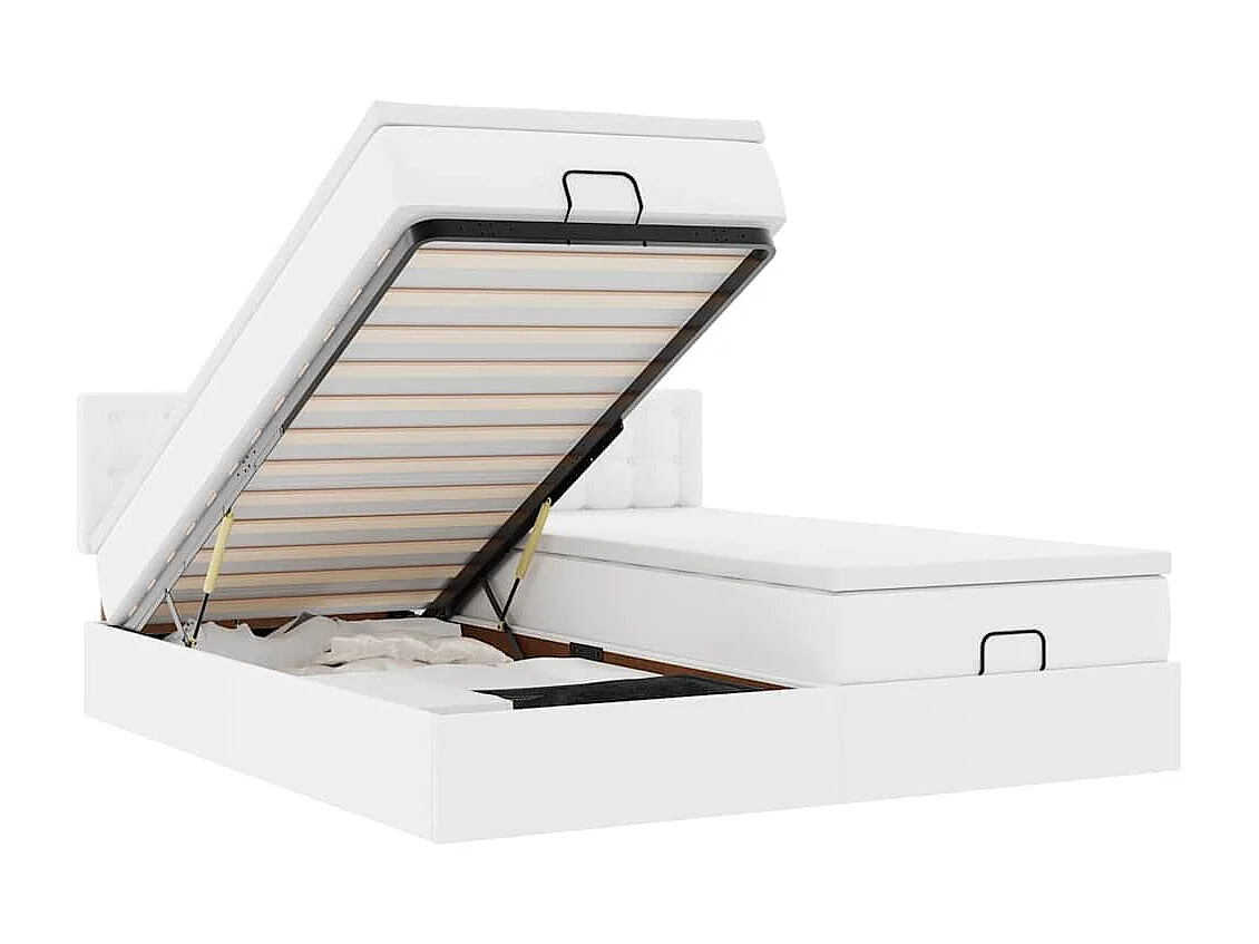 Cadre de lit ottoman avec matelas blanc 180x200 cm similicuir
