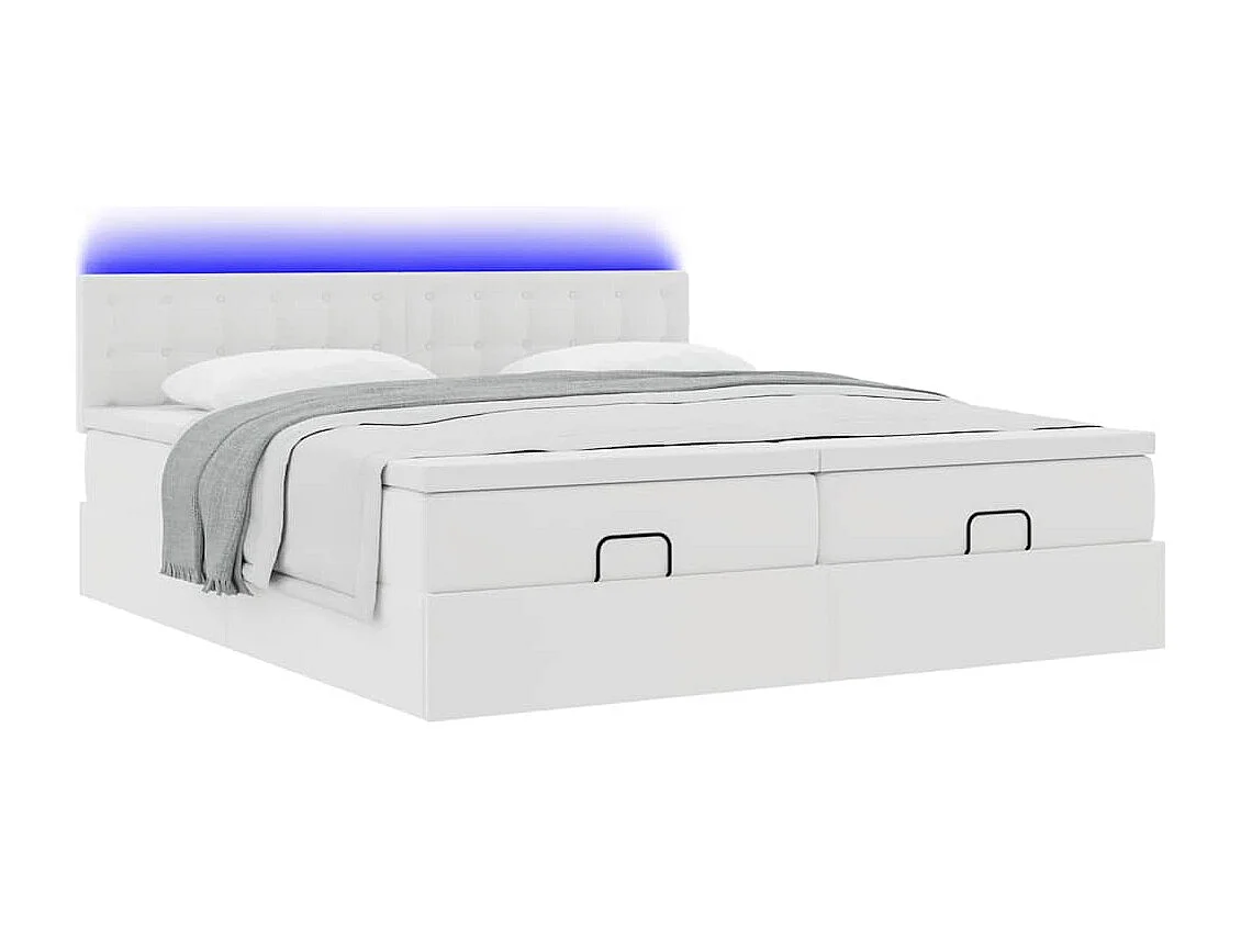 Cadre de lit ottoman avec matelas blanc 180x200 cm similicuir