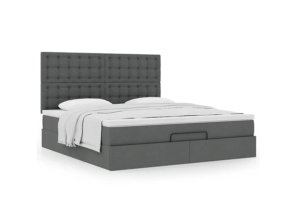 Cadre de lit ottoman avec matelas gris foncé 160x200cm tissu