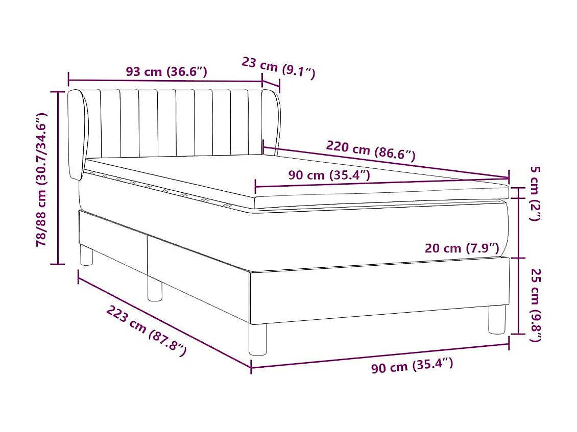 Boxspringbett mit Matratze Hellgrau 90x220 cm Samt