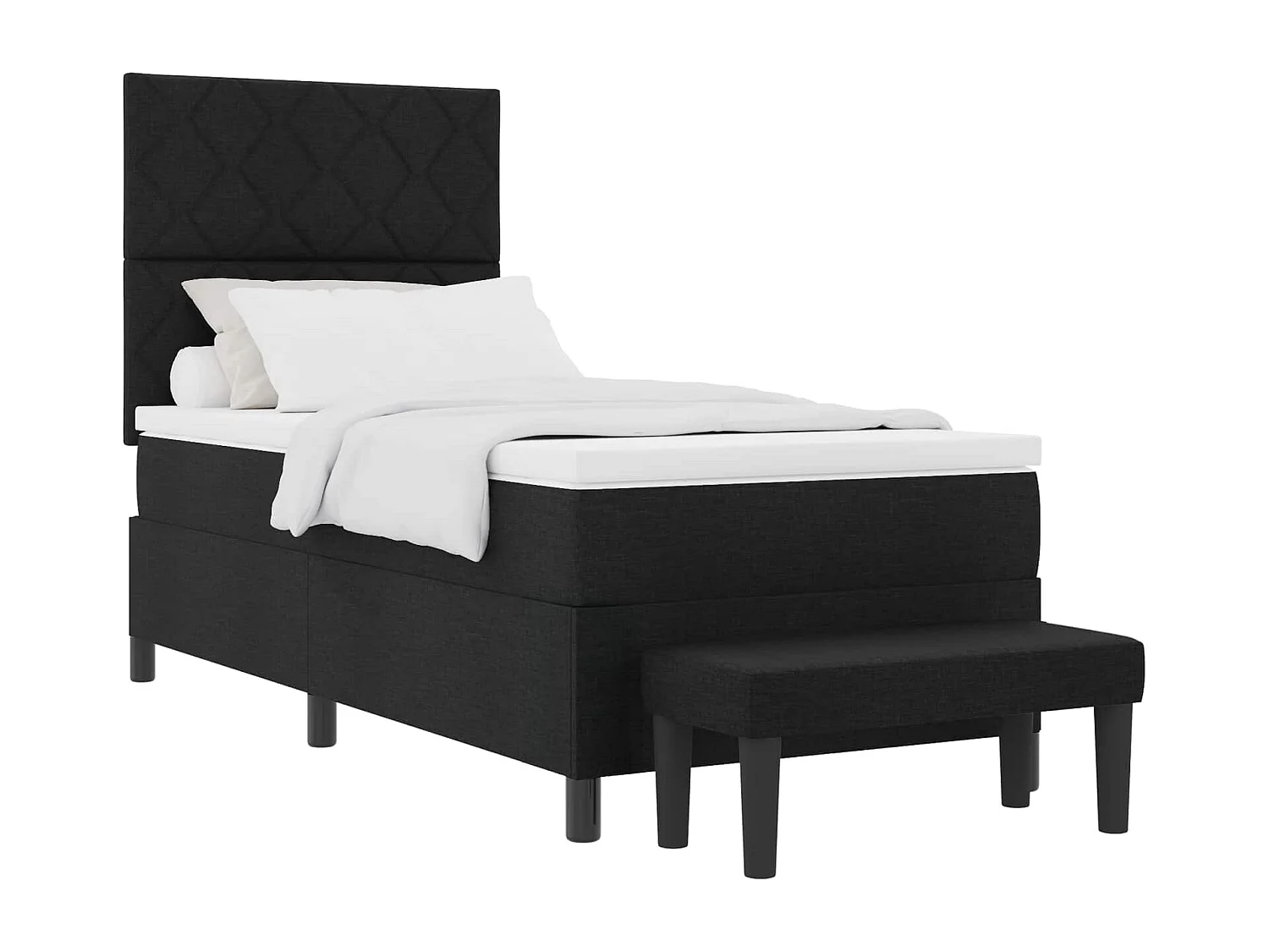 Lit à ressorts avec matelas Noir 90 x 200 cm tissu