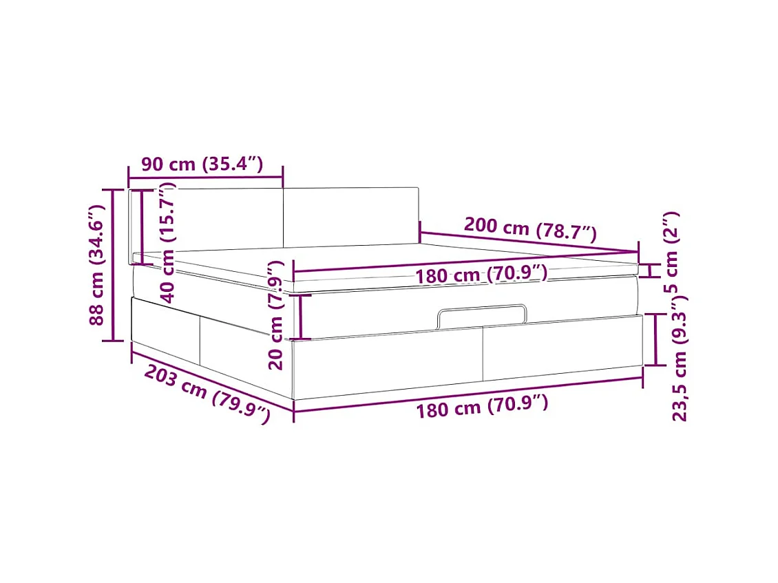 Bed poef met matras en LED's 180x200 cm stof zwart