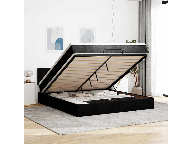 Pouf Letto con Materasso e LED Nero 180x200cm Tessuto