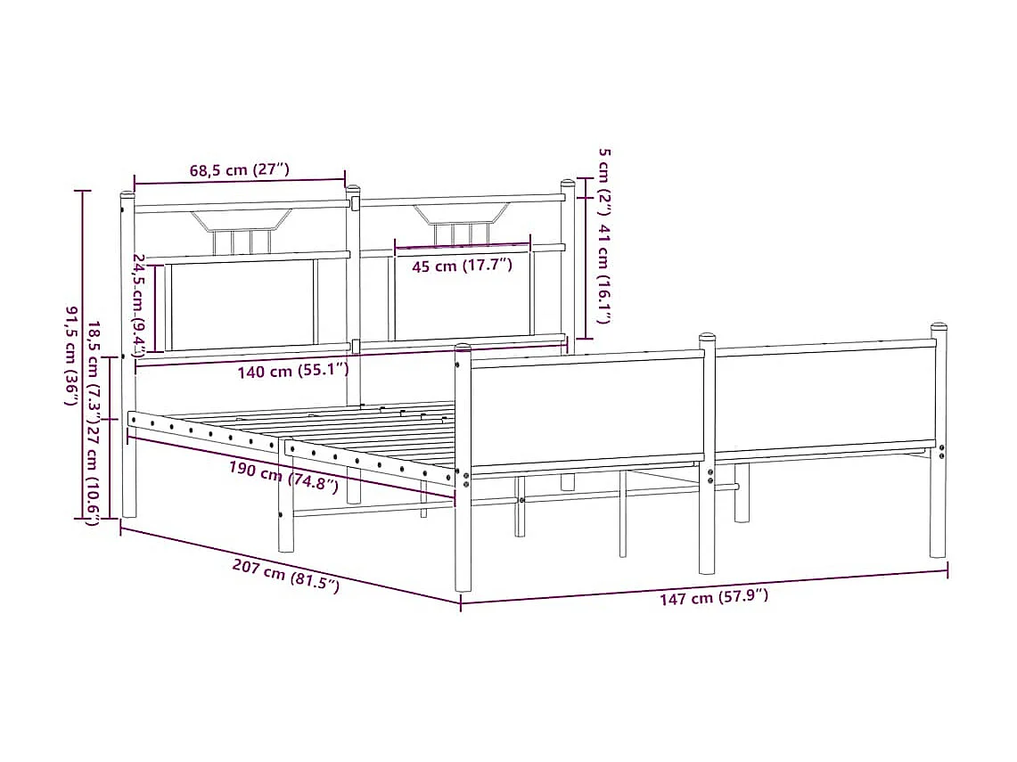 Bettgestell ohne Matratze Braun Eiche 140x200 cm Holzwerkstoff