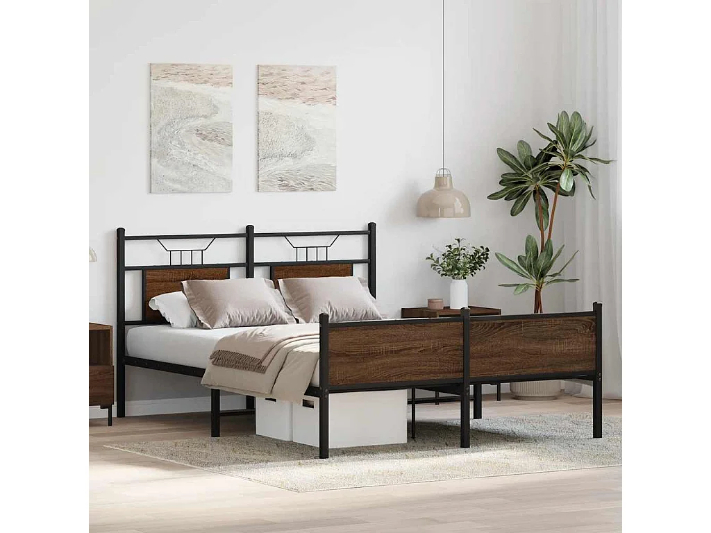 Estrutura cama s/ colchão derivados madeira carvalho castanho