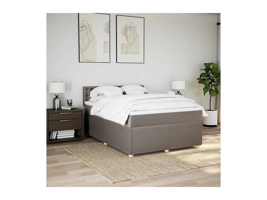 Sommier à lattes de lit avec matelas Taupe 140x190 cm Tissu