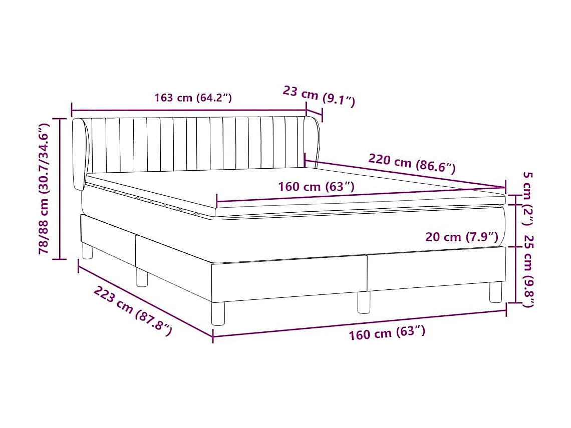 Giroletto a Molle con Materasso Grigio Chiaro 160x220cm Velluto