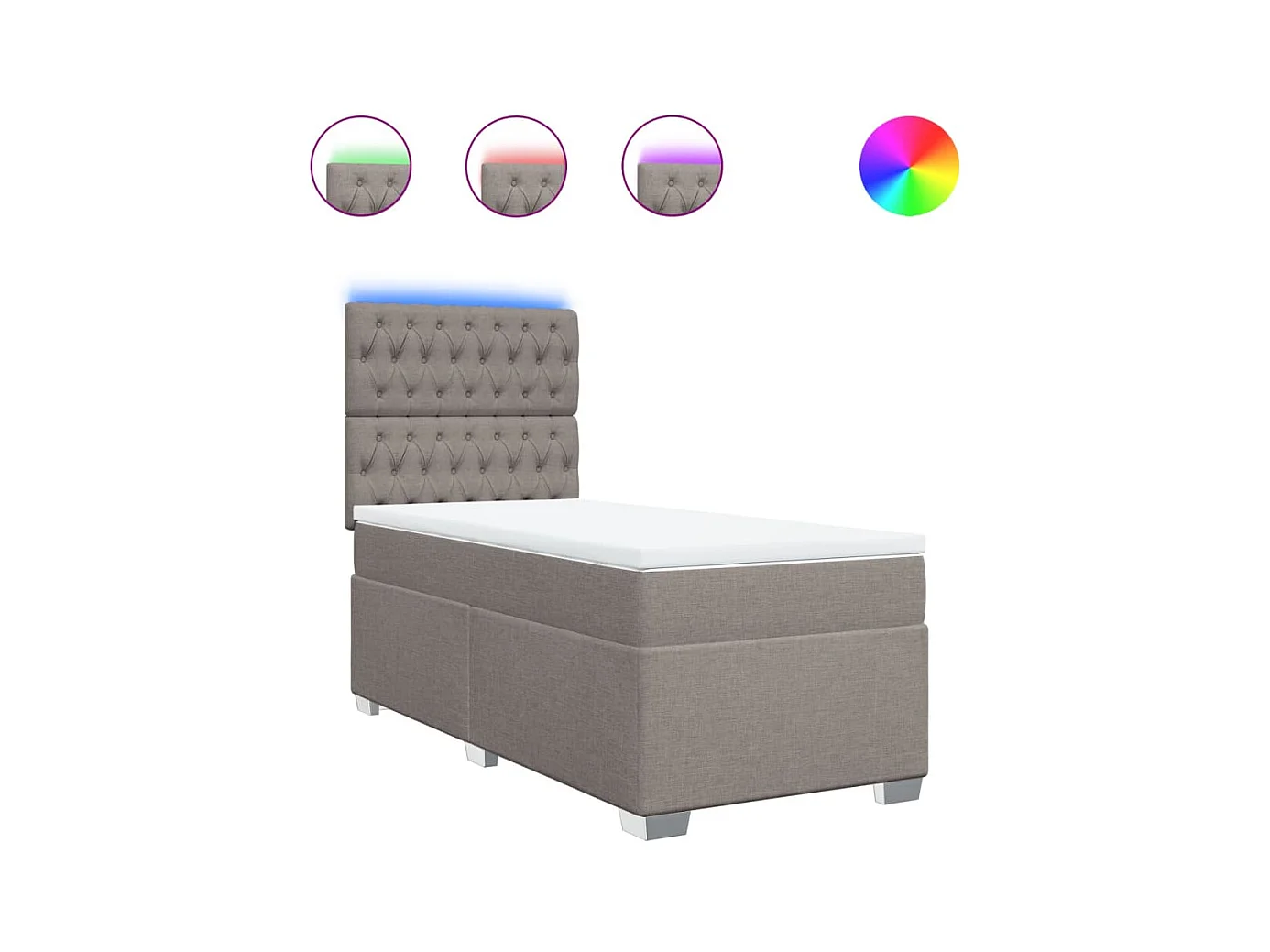 Cama box spring con colchón tela gris taupe 90x200 cm