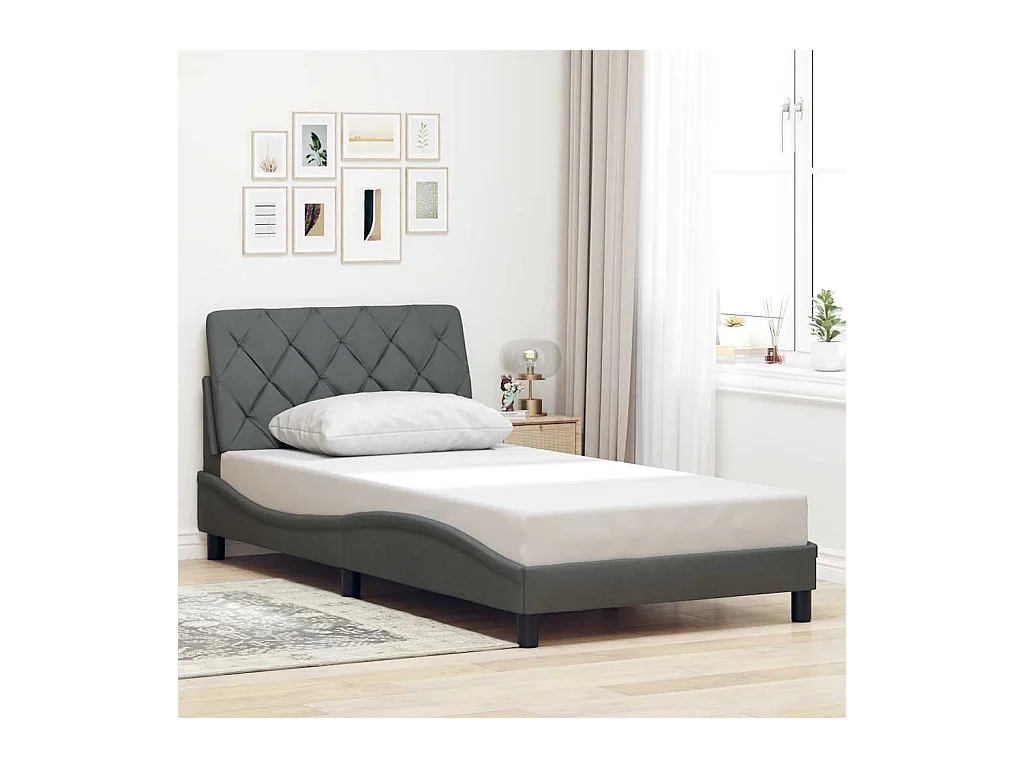 Cadre de lit avec LED sans matelas gris foncé 100x200 cm tissu