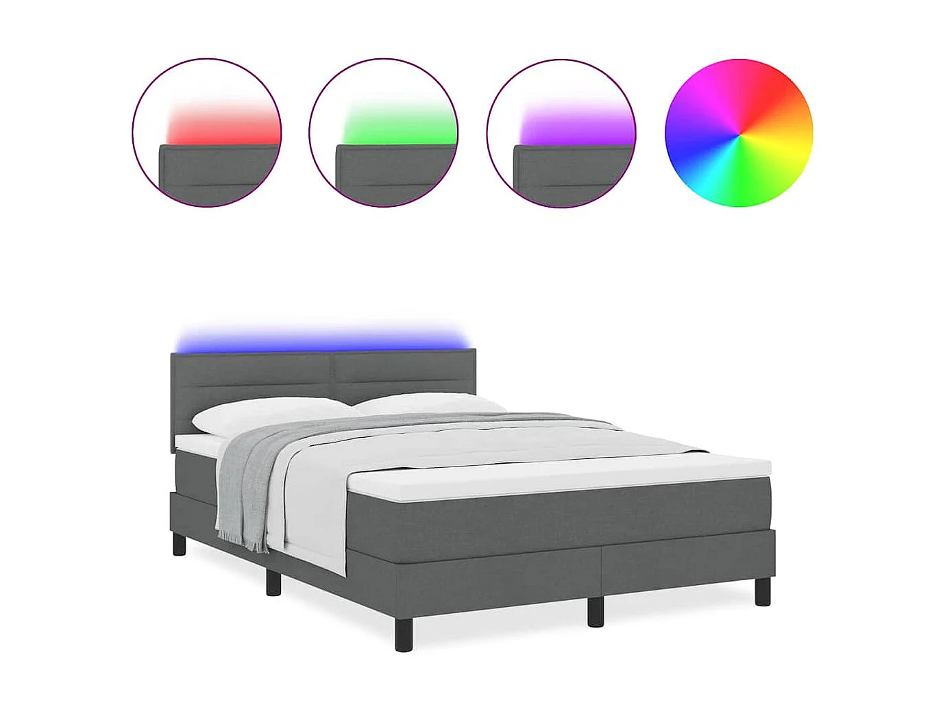 Lit à ressorts avec matelas Gris foncé 140 x 190 cm tissu