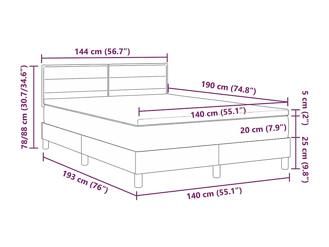 Lit à ressorts avec matelas Gris foncé 140 x 190 cm tissu