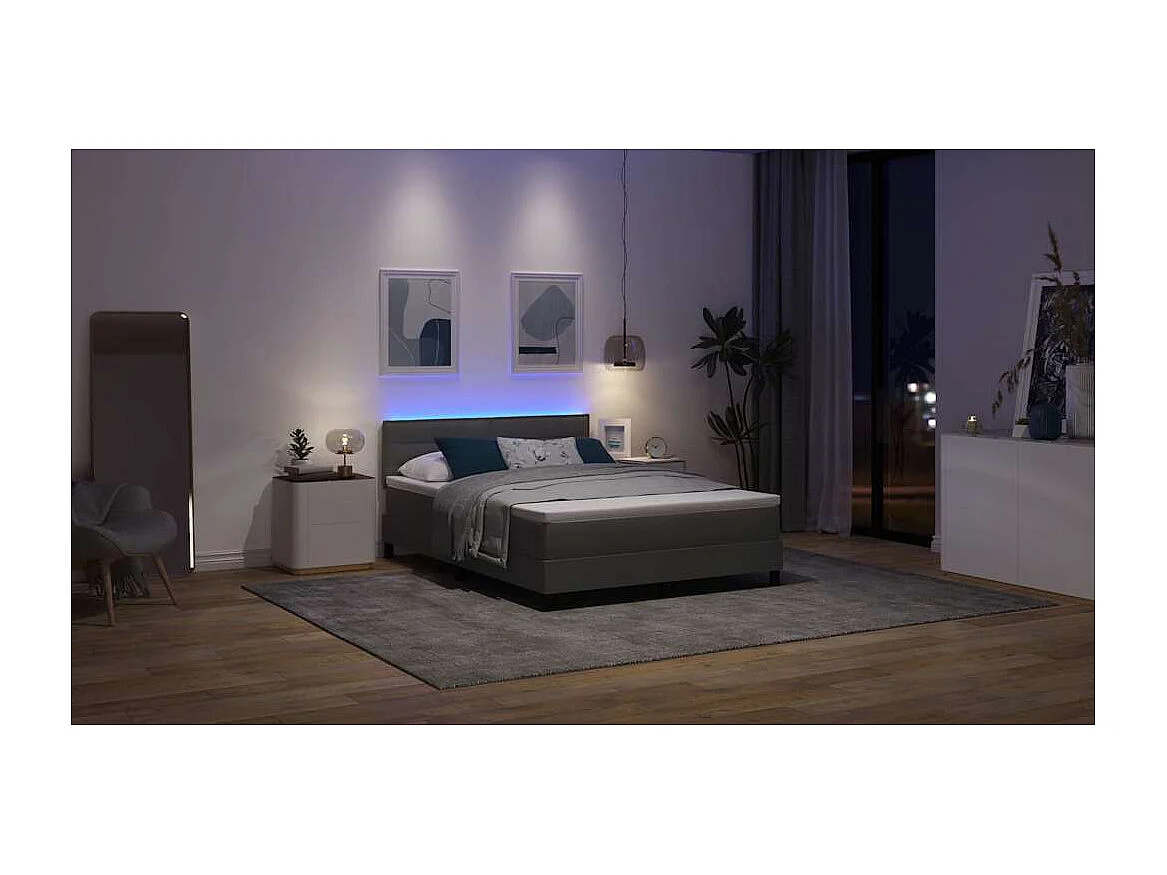 Lit à ressorts avec matelas Gris foncé 140 x 190 cm tissu