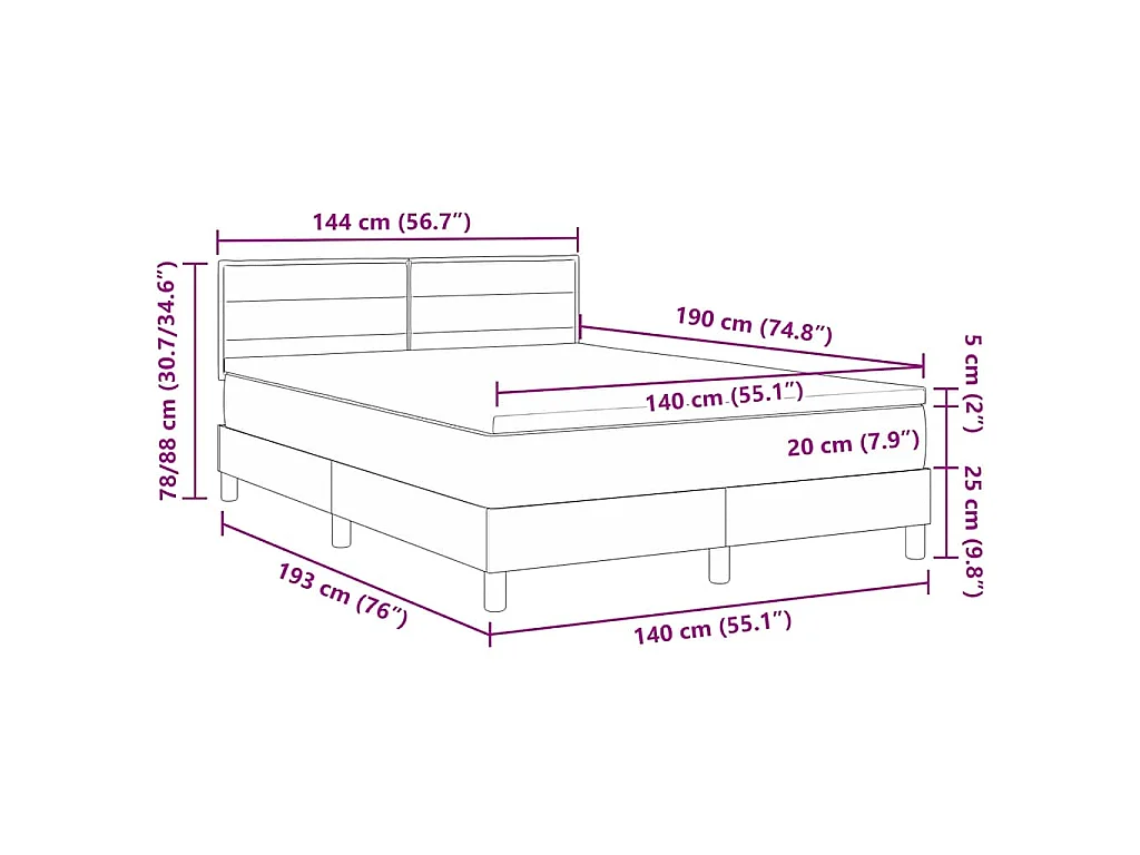 Letto a molle con strisce LED Grigio scuro 140 x 190 cm Tessuto