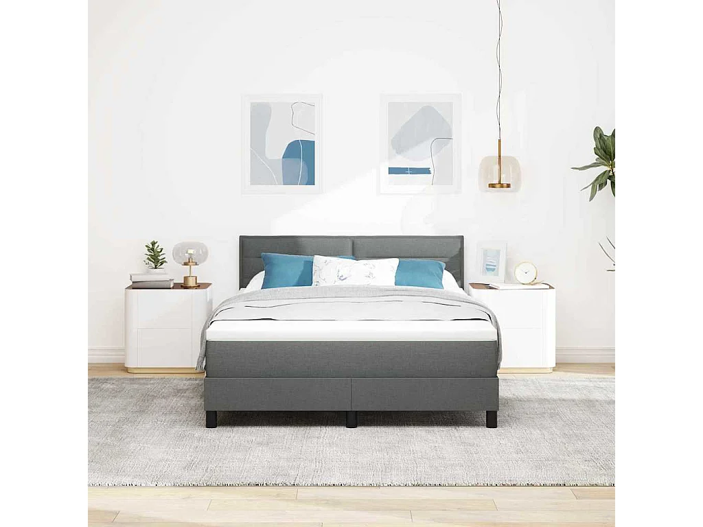 Letto a molle con strisce LED Grigio scuro 140 x 190 cm Tessuto