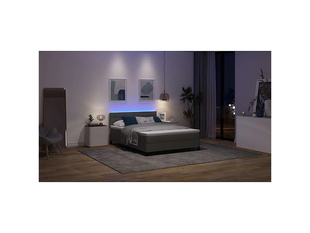 Letto a molle con strisce LED Grigio scuro 140 x 190 cm Tessuto