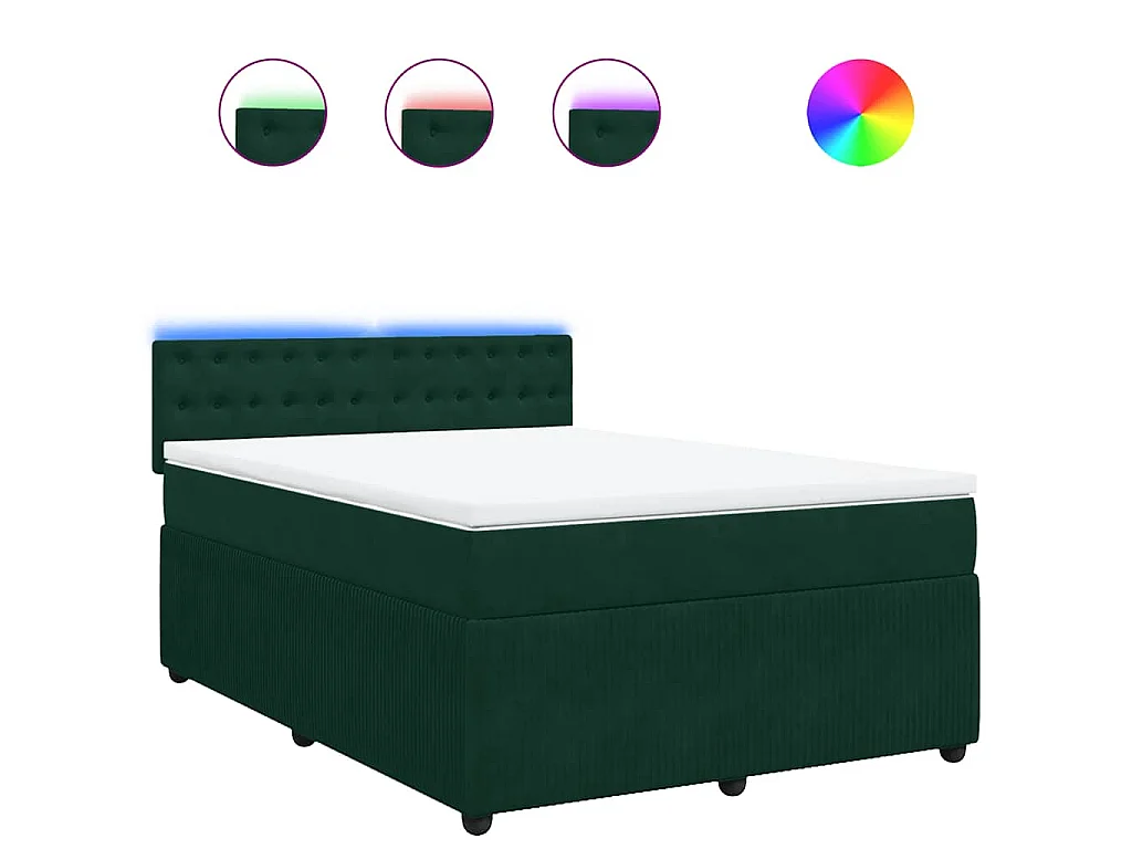 Cama box spring con colchón terciopelo verde oscuro 140x200 cm