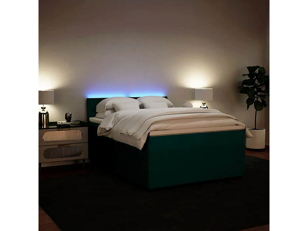 Cama box spring con colchón terciopelo verde oscuro 140x200 cm