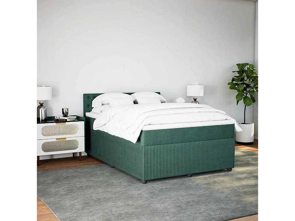 Cama box spring con colchón terciopelo verde oscuro 140x200 cm