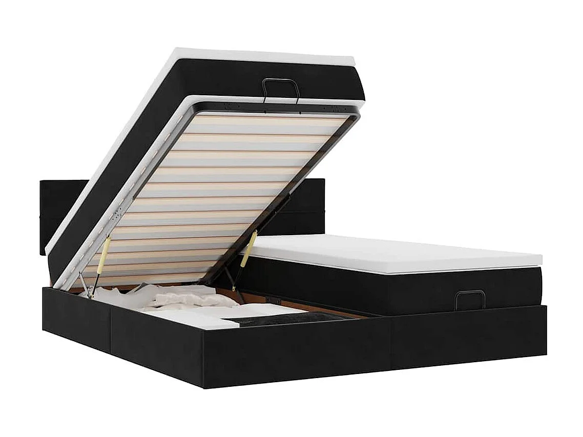 Ottoman-Bett mit Matratzen & LEDs Schwarz 160x200 cm Samt