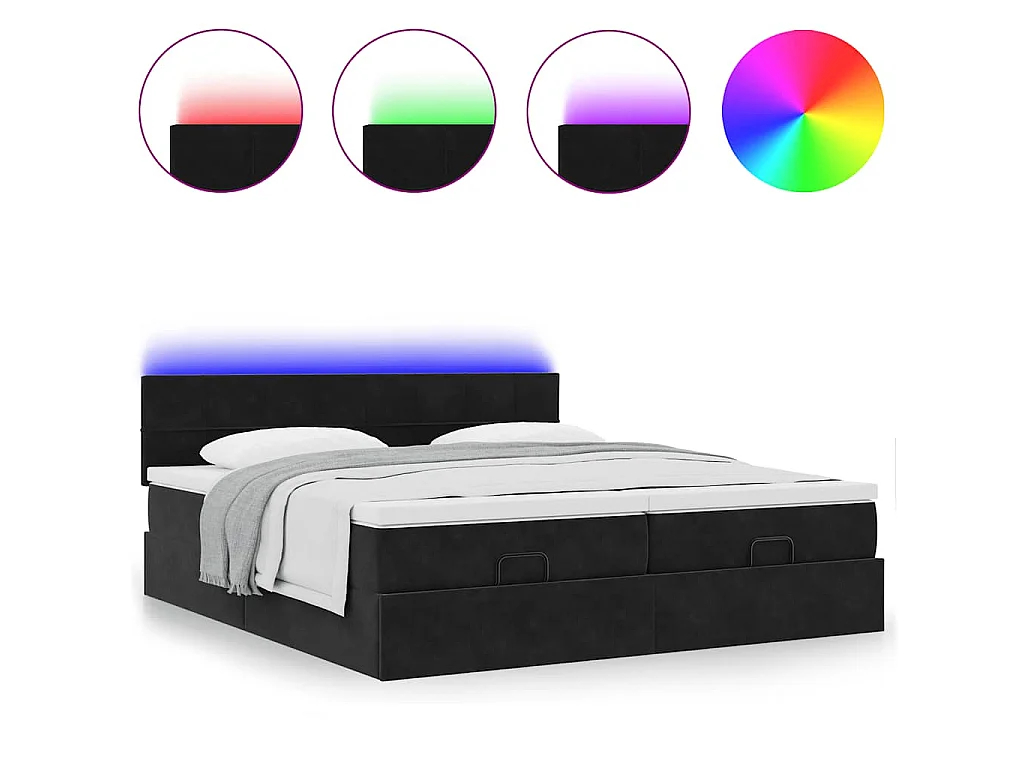 Struttura Letto Pouf con Materassi Nero 160x200 cm in Velluto