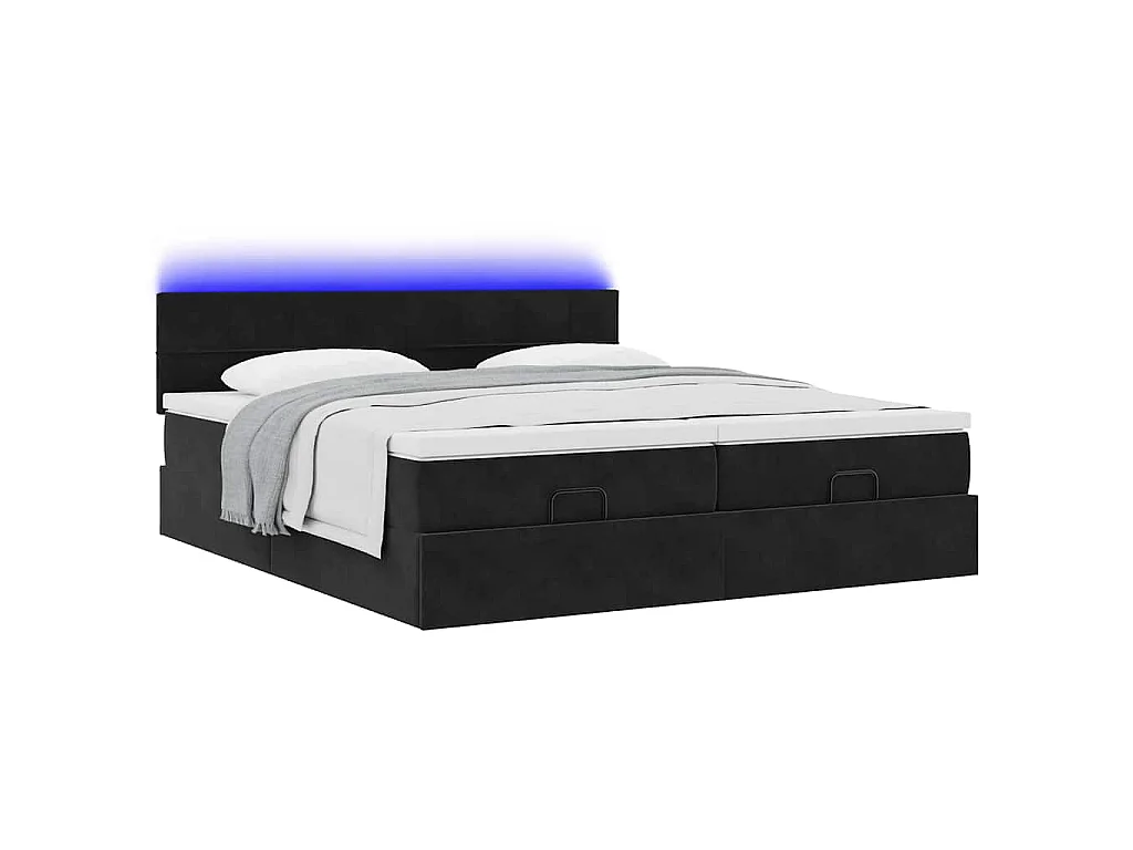 Struttura Letto Pouf con Materassi Nero 160x200 cm in Velluto