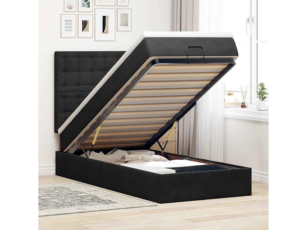Ottoman-Bett mit Matratzen Schwarz 90x190 cm Samt