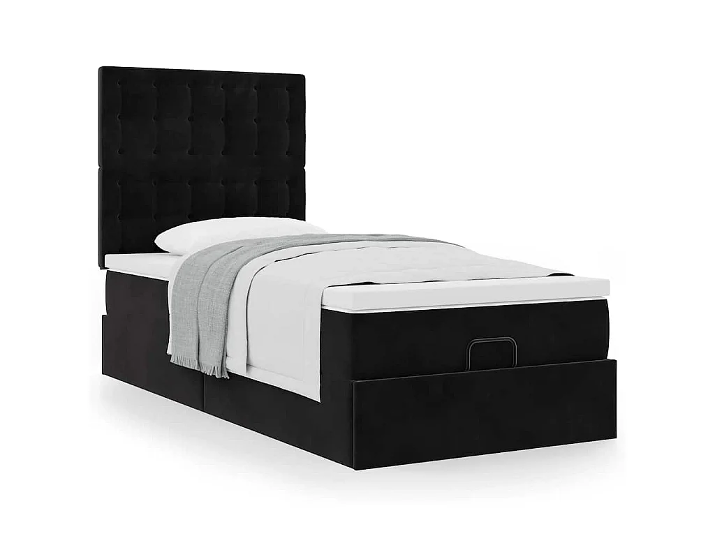Estructura cama otomana colchones terciopelo negra 90x190 cm