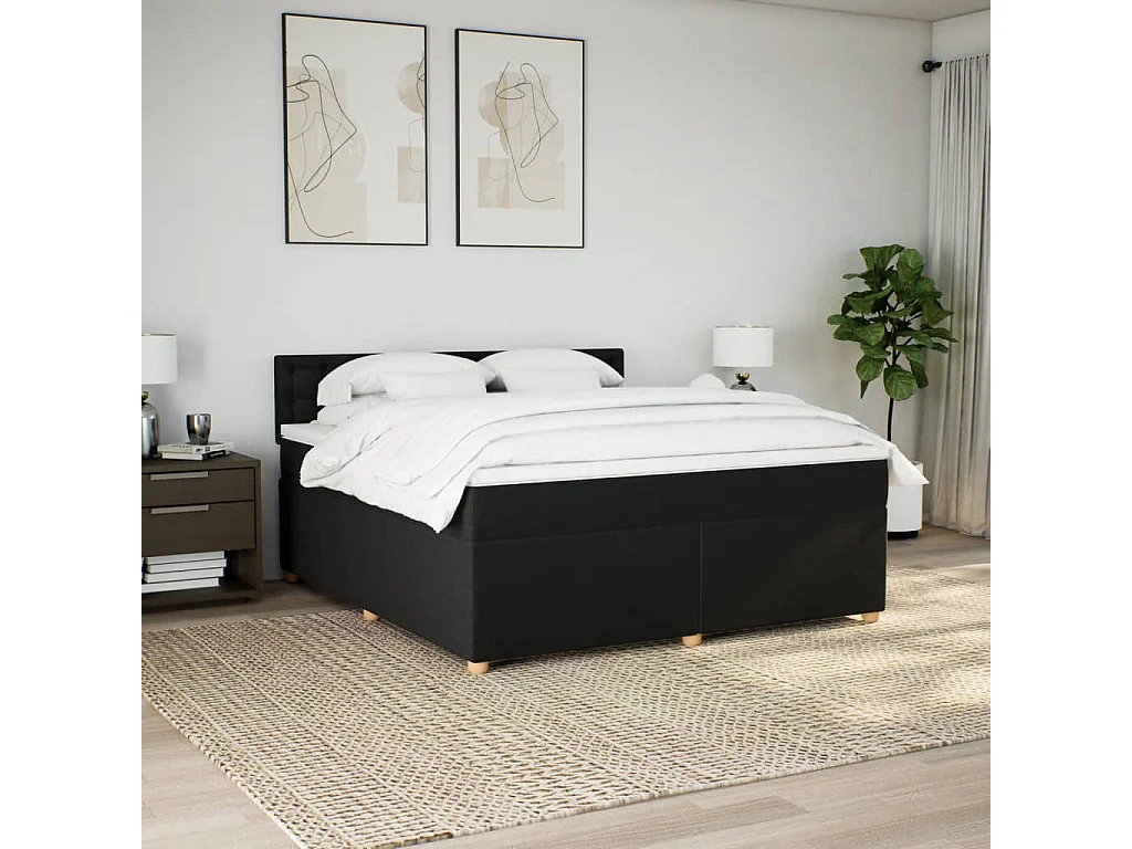 Giroletto a Molle con Materasso Nero 180x200 cm in Tessuto