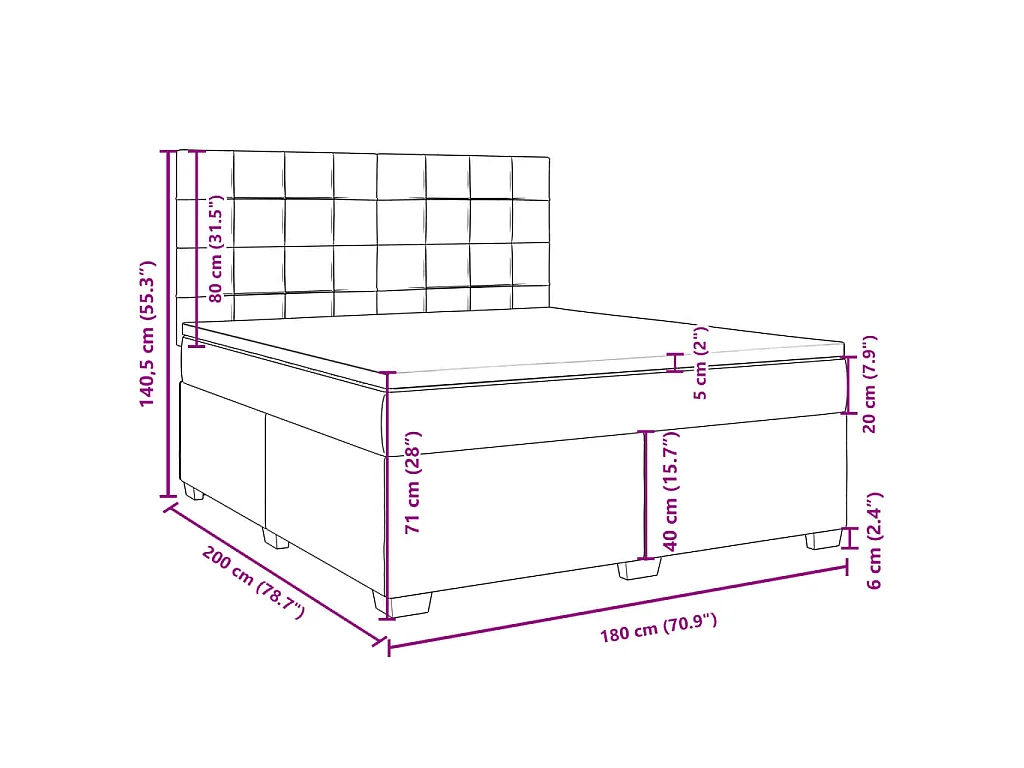 Sommier à lattes de lit avec matelas Gris foncé 180x200cm Tissu