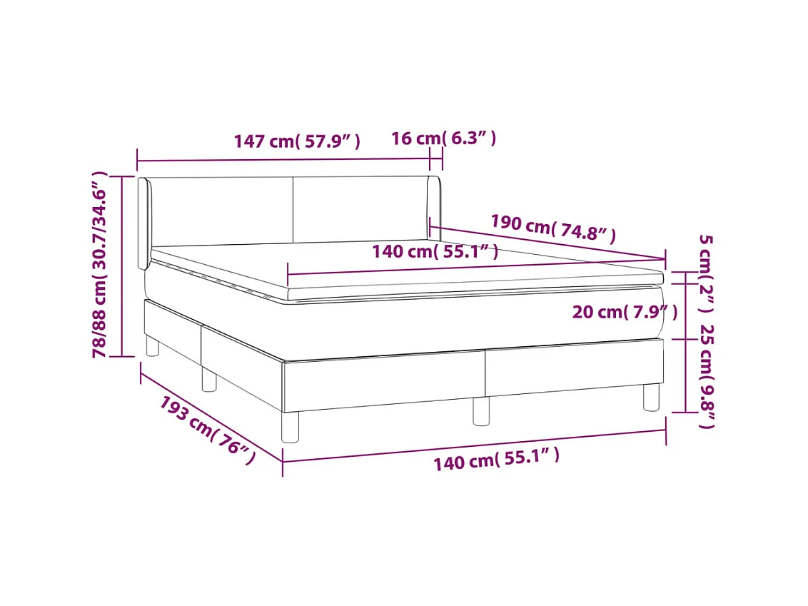 Sommier à lattes de lit avec matelas Bleu 140x190 cm Tissu