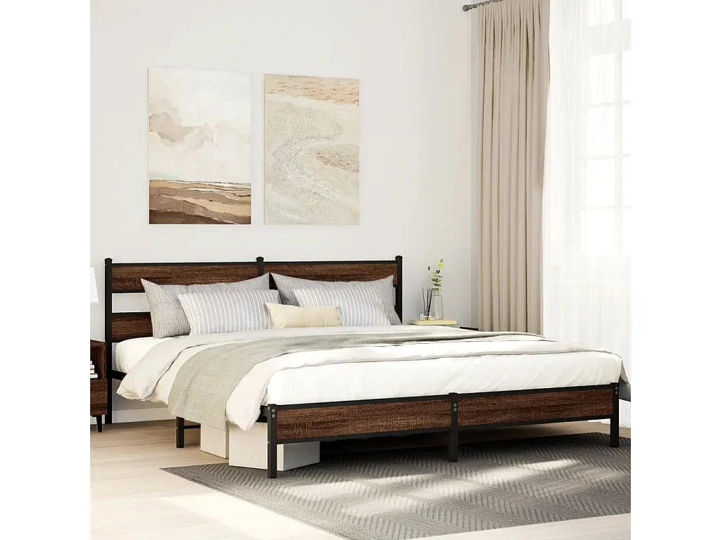 Cadre de lit en métal sans matelas chêne marron 180x200 cm