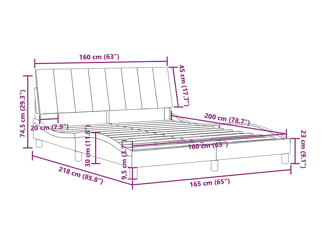Cadre de lit sans matelas Hanko vert foncé 160x200 cm velours