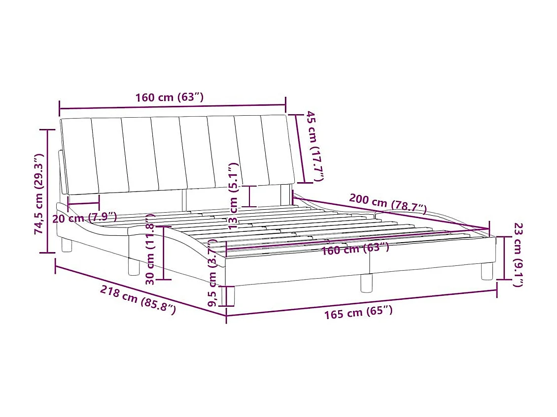 Cadre de lit sans matelas Hanko vert foncé 160x200 cm velours