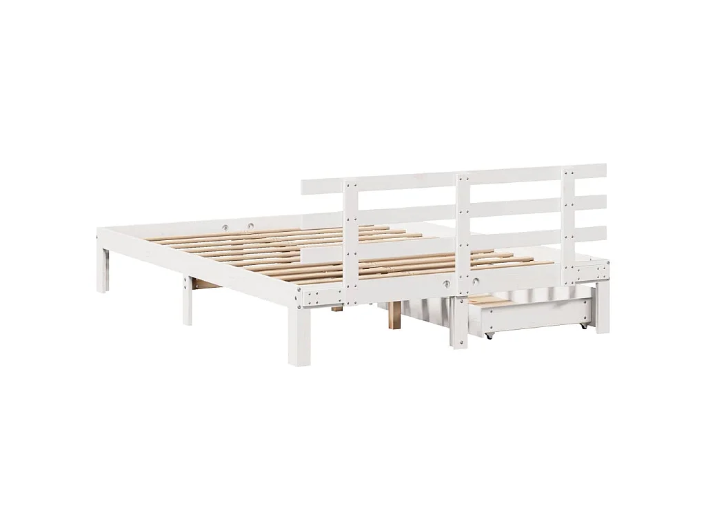 Cadre de lit avec tiroirs sans matelas blanc 140x190 cm