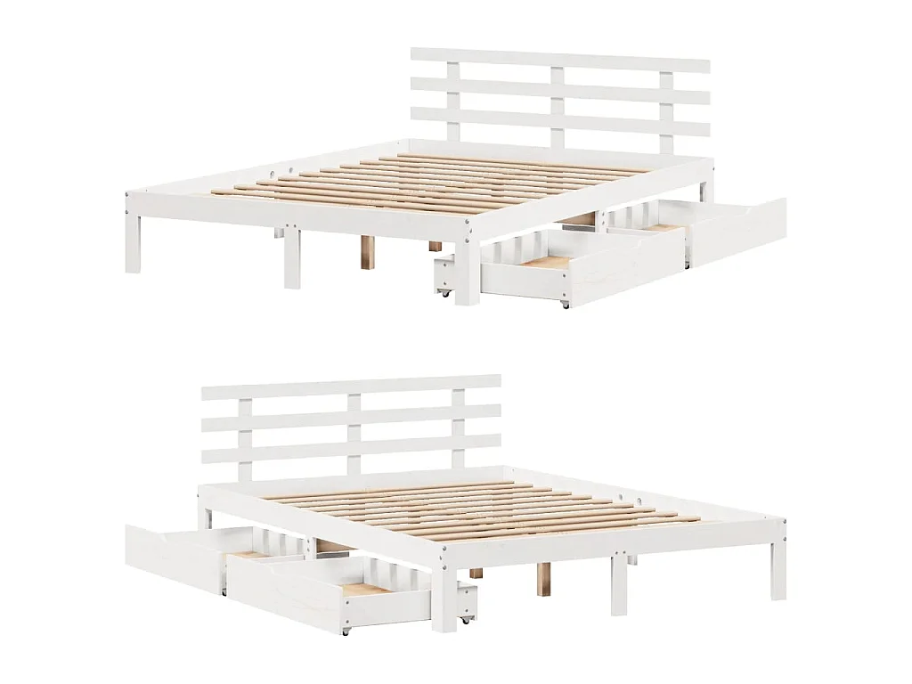 Cadre de lit avec tiroirs sans matelas blanc 140x190 cm