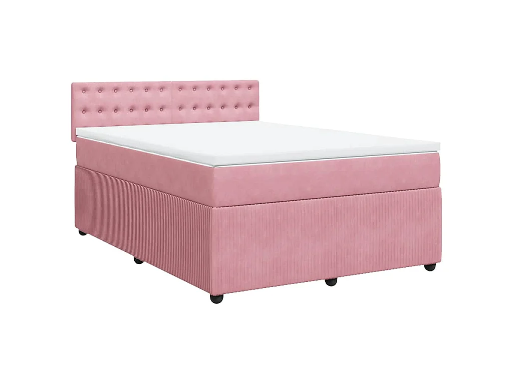 Cama box spring con colchón terciopelo rosa 140x200 cm