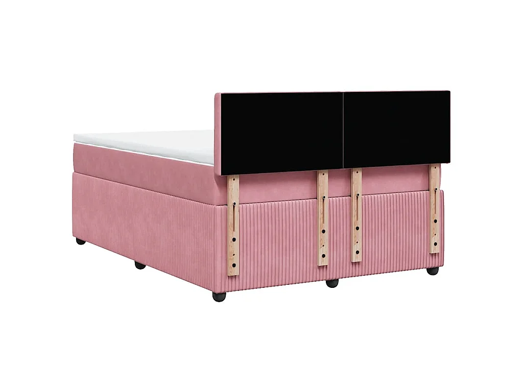 Cama box spring con colchón terciopelo rosa 140x200 cm
