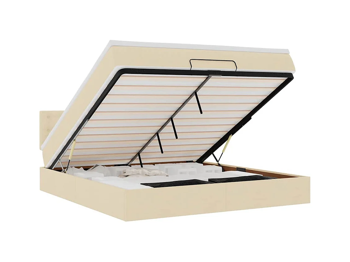 Estrutura de cama otomana com colchão tecido creme 160x200cm