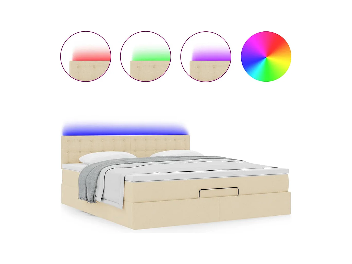 Estrutura de cama otomana com colchão tecido creme 160x200cm