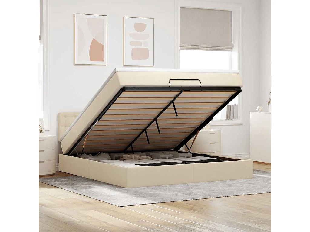 Ottoman-Bett mit Matratze & LEDs Creme 160x200 cm Stoff