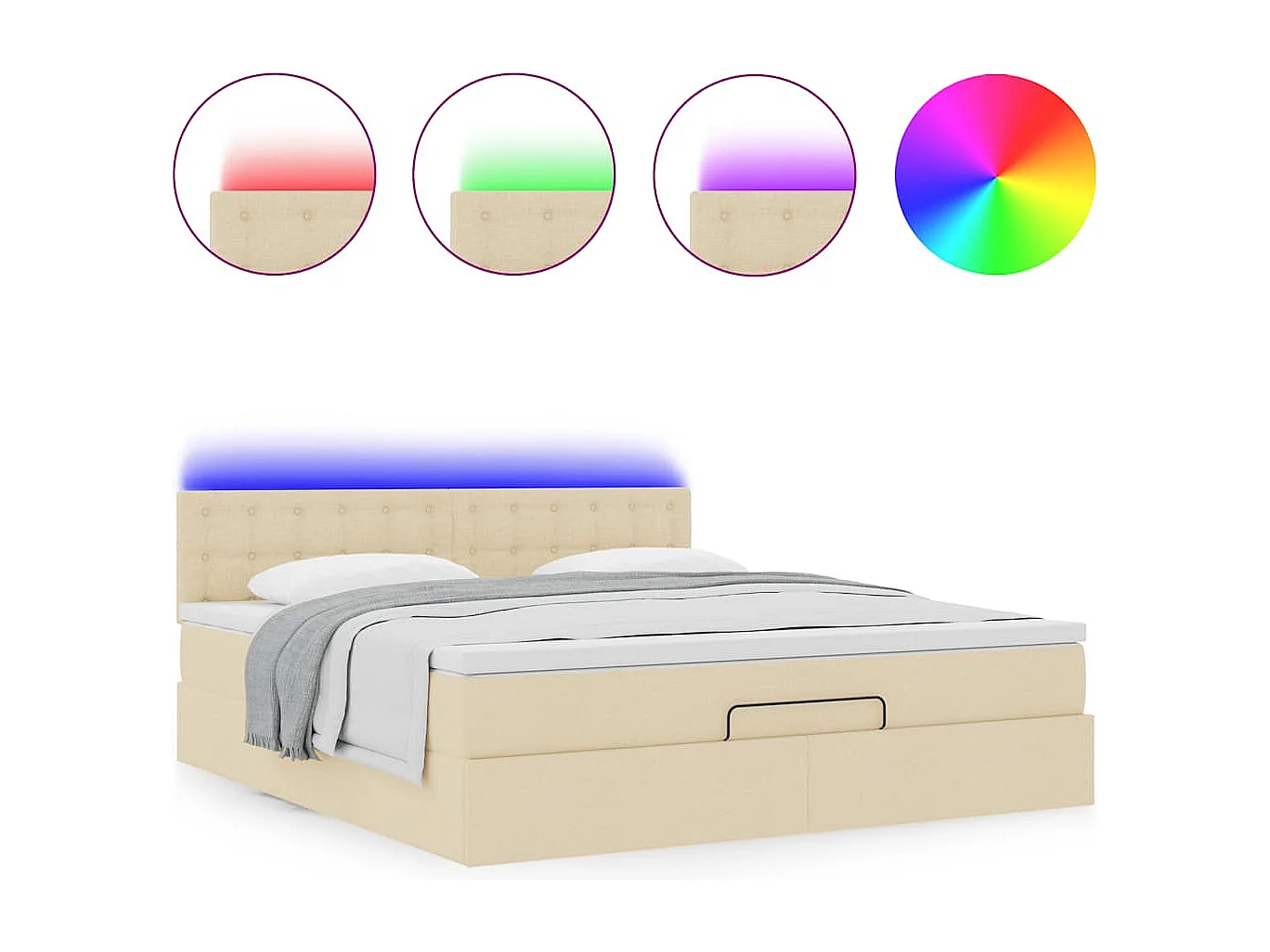 Ottoman-Bett mit Matratze & LEDs Creme 160x200 cm Stoff