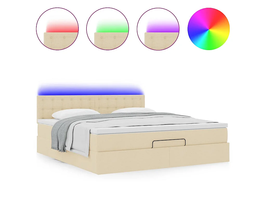 Cadre de lit ottoman avec matelas crème 160x200 cm tissu