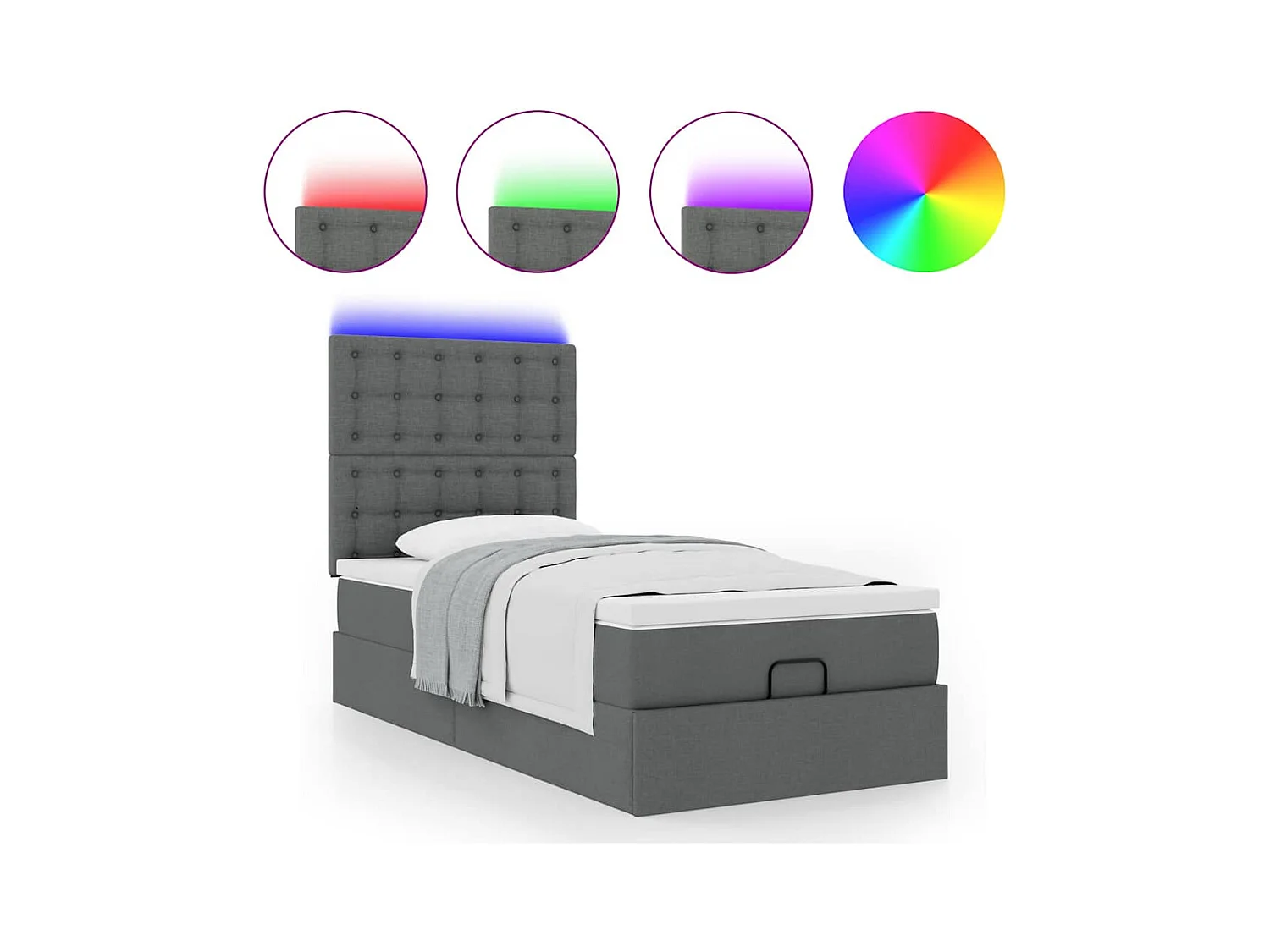 Ottoman-Bett mit Matratze & LEDs Dunkelgrau 100x200 cm Stoff