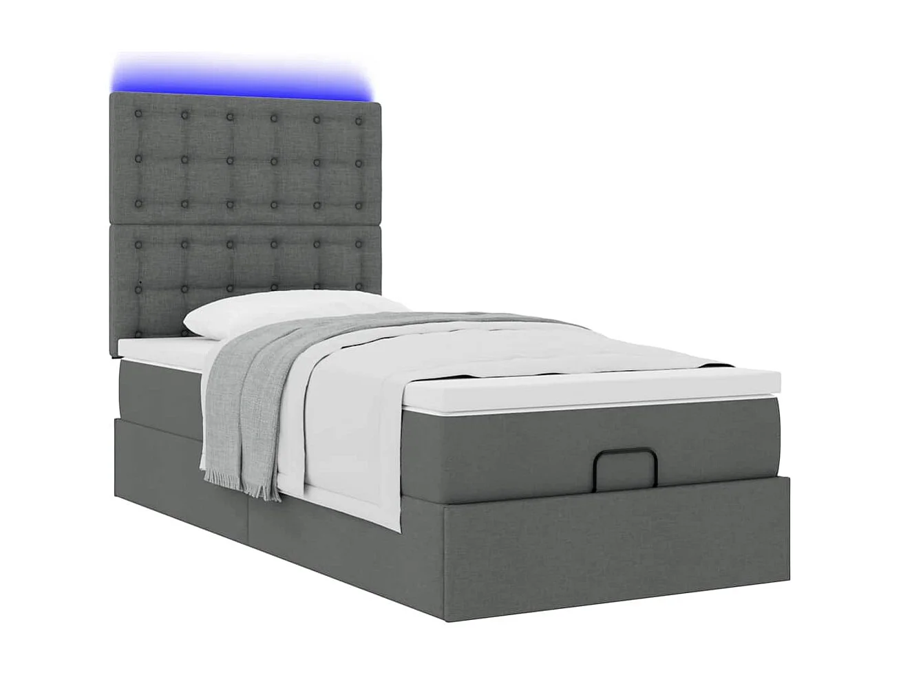 Ottoman-Bett mit Matratze & LEDs Dunkelgrau 100x200 cm Stoff