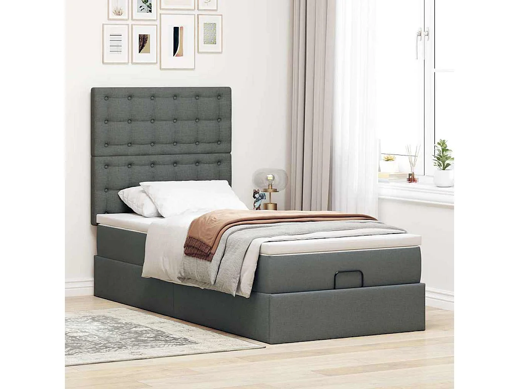 Ottoman bed met matras en LED's 100x200cm stof donkergrijs