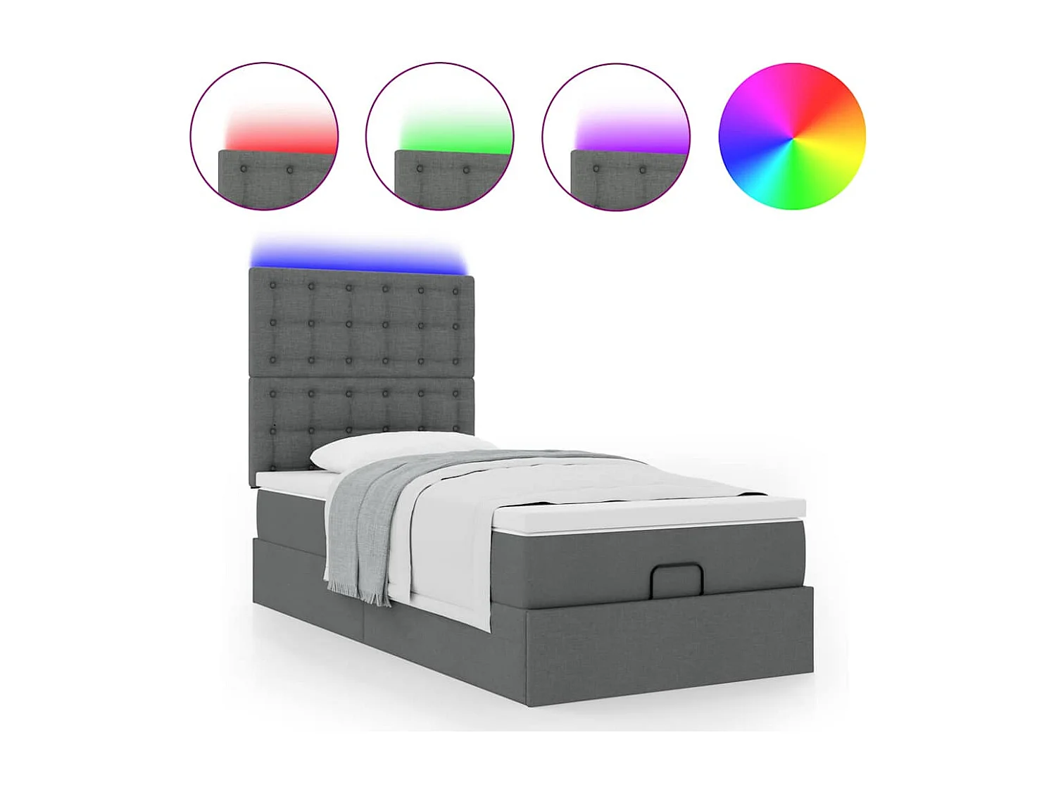 Ottoman bed met matras en LED's 100x200cm stof donkergrijs