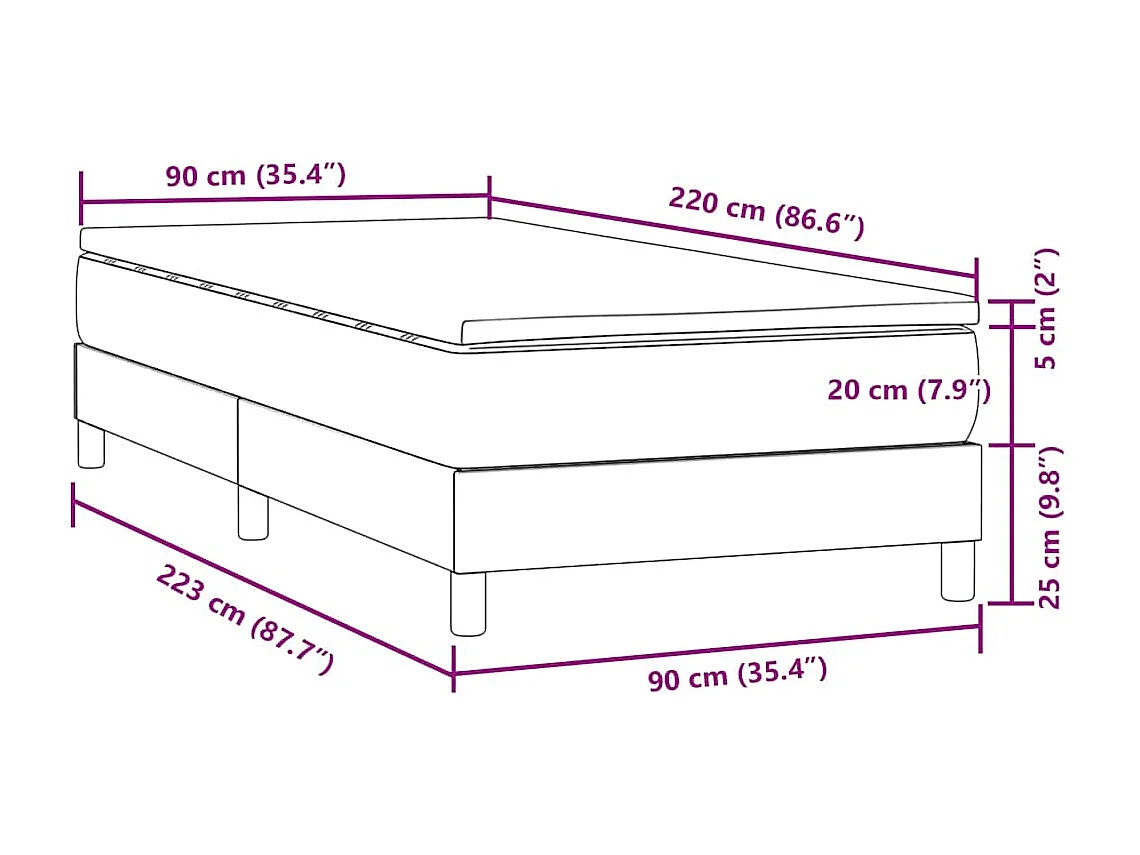 Sommier à lattes de lit avec matelas rose 90x220 cm velours